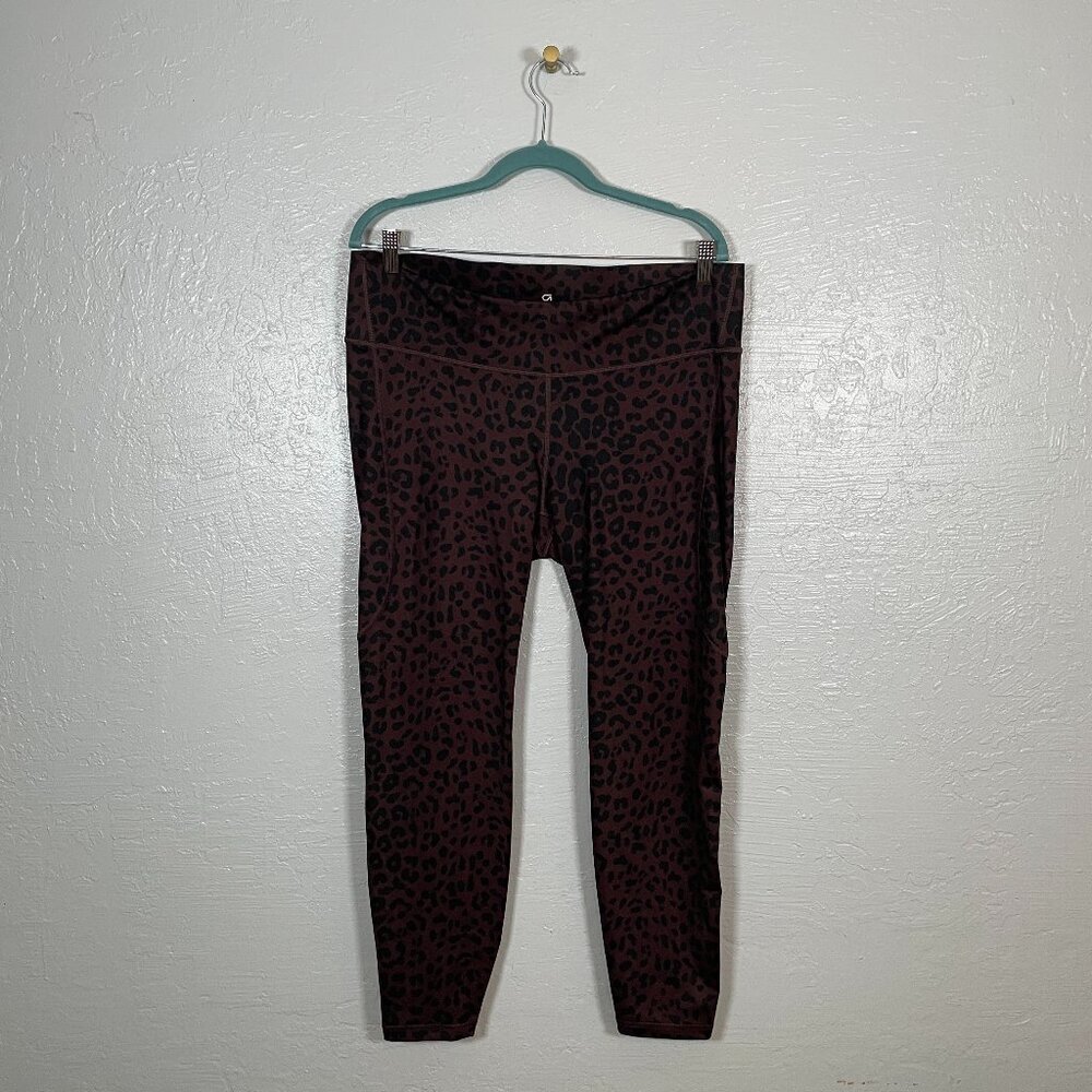 Gap Fit Women Maternity L Brown Black Animal Print Leggings Athleisure Workout